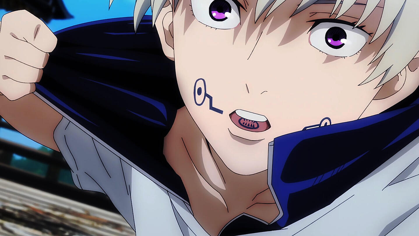 inumaki toge (anime) revealing his "snake and fangs" tattoo for the first time. click this image to go back to home.